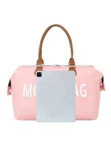 3pcs Tote Handbag With Shoulder Strap, Wet & Dry Separation Bottle Compartment, Travel Diaper Bag For Moms - Baby Pink - View 3