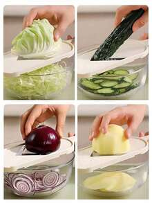 1pc Manual Cabbage Slicer - Multifunctional Vegetable Chopper And Shredder, Stainless Steel Blades And Ergonomic Handle, Great For Shredding Cabbage, Leafy Greens And Salads, Kitchen Slicing Tool, Vegetable Slicer And Chopper - Multicolor - View 9