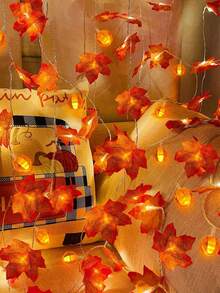 1 个感恩节枫叶南瓜 LED 灯串，10/20 LED 暖光装饰，南瓜和枫叶组合装饰灯串，AA 电池供电，适用于感恩节、万圣节装饰灯串、房间装饰、节日派对，南瓜枫叶 LED 装饰灯串（不含电池）万圣节装饰灯家居装饰派对装饰万圣节装饰房间装饰万圣节花园装饰礼物仙女