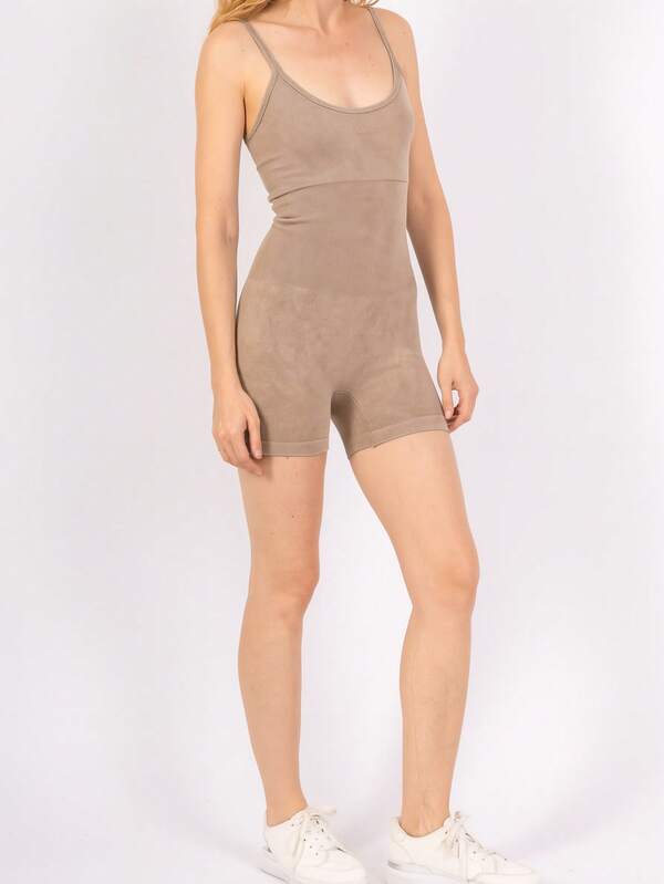 CHERRY KOKO 1 Stück Damen einfarbiger elastischer Spaghettiträger Jumpsuit, figurbetonter, sexy Lässig-Sportsstil für den Sommer Outdoor