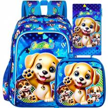 3PCS Girls Dog Bookbag, 16" Kids Backpackwith Lunch Box, School Bag For Elementary Prechool Toddler