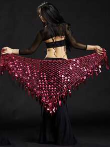 1 件女士舞蹈训练腰带闪光硬币腰带钩针编织网眼亮片阿根廷三角披肩肚皮舞臀部围巾 - 彩色 - 查看 20