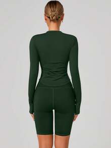 女士时尚立领拉链长袖瑜伽外套，紧身柔软，适合瑜伽服、户外健身运动，秋季健身锻炼必备