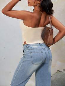 Women's Solid Color Slit Hem Camisole (Without Cups) For Summer - Apricot - View 2