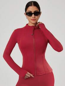 VUTRU Fitted Women Sports Jacket With Thumb Hole, Stand Collar Outerwear Spring - Redwood - View 7