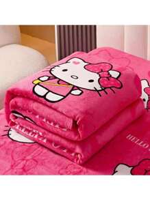 Sanrio 1pc / Sanrio Comfortably On A Warm And Cozy Cartoon Blanket With Cute Hello Kitty Designs On It. This Soft And Supple Flannel Top Will Keep You Comfortable And Cozy. Suitable For Sofas, Beds, And Office Napping - Modern Knitted Design, Ultra Soft Home, Picnic, And Travel Blankets - All Season Comfortable Personalized Blankets