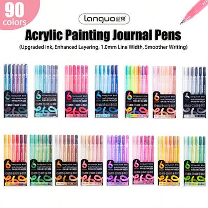 Languo 90-Color Acrylic Paint Markers - 1.0mm Fine Tip Gel Ink Pen, Blendable Vibrant For Rock/Glass/Wood DIY Craft Decor,Student Art Supplies , Back To School Gifts