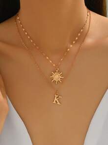 1 套 2 件空心 26 个英文字母贝壳吊坠项链和毛衣链，时尚创意贝壳 26 个英文字母吊坠项链，适合女性日常、派对和度假佩戴 - 金色-海螺 - 查看 10