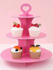 1pc Paper Cake Stand, 3-Tier Dessert Display Stand, Wedding Bridal Party Supplies, Anniversary Birthday Party Cupcake Display Stand, Happy Birthday Party Table Centerpiece Decoration - Multicolor - View 1