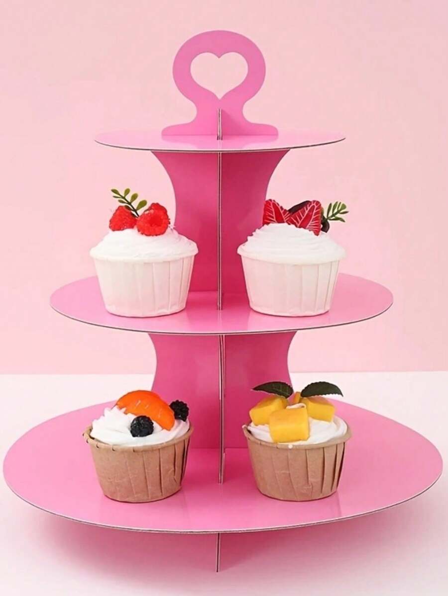 1pc Paper Cake Stand, 3-Tier Dessert Display Stand, Wedding Bridal Party Supplies, Anniversary Birthday Party Cupcake Display Stand, Happy Birthday Party Table Centerpiece Decoration - Multicolor - View 1