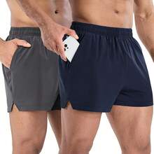 2 Pack Gym Shorts For Men Quick Dry Athletic Shorts With Brief Liner/Pockets For Running Workout Active, 3 Inch Inseam - Navy/Dark Grey - View 1
