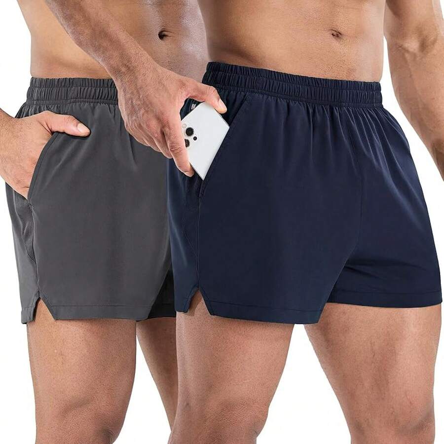 2 Pack Gym Shorts For Men Quick Dry Athletic Shorts With Brief Liner/Pockets For Running Workout Active, 3 Inch Inseam - Navy/Dark Grey - View 1