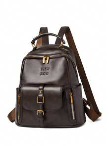 Ladies' Retro Small Backpack, Synthetic Leather, Detachable Strap, Multiple Compartments, Multifunctional Shoulder Bag For Daily Work - Brown - View 7