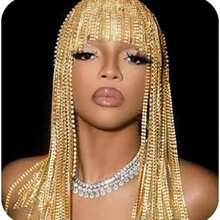 1 Pc Long Rhinestone Headpiece Cap 1920s Tassel Crystal Flapper Head Chain Gatsby Belly Dance Hair Accessories For Women - Vàng - Xem 1