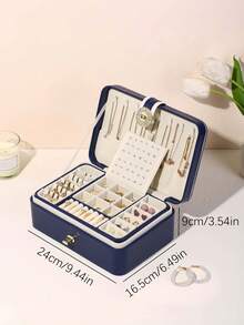 1pc Deluxe Double Layer Faux Leather Jewelry Box With Lock - Spacious Storage For Rings, Earrings, Necklaces, Bracelets And Watches - Perfect Gift Box For Women, Jewelry Organizer, Travel Essential, Dorm Decor, Autumn - Multicolor - View 11