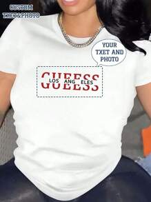 Women Letter Print Round Neck Graphic T-Shirt, Casual Sporty Short Sleeve Tee, Suitable For Daily Wear, Women All Seasons Top