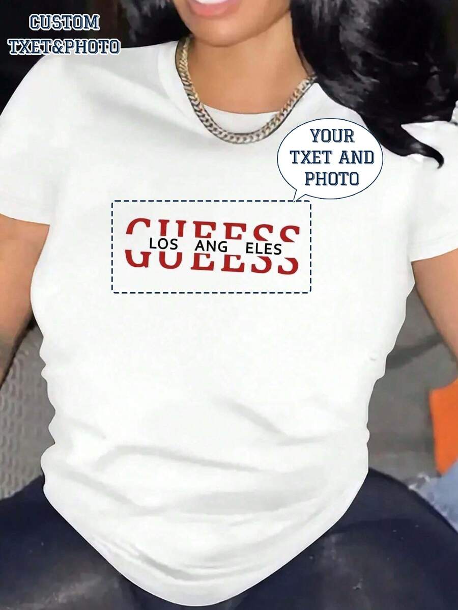 Women Letter Print Round Neck Graphic T-Shirt, Casual Sporty Short Sleeve Tee, Suitable For Daily Wear, Women All Seasons Top