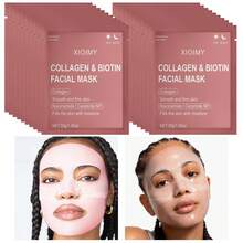 Xioimy 1 件/4 件/8 件/10 件/20 件胶原蛋白和生物素面膜套装，不含酒精，低致敏性，强效保湿，平滑，紧致，亮白，适合所有肤质 - 粉色 - 查看 1