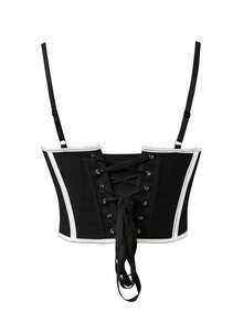 Apperloth A Y2K Sexy Corset Boned Tops For Women Mesh Grommet Eyelet Lace Up Back Backless Adjustable Straps Overbust Bustier Shapewear Crop Cami Tank Top Rave Festival Going Out Outfits Christmas Clothes Halloween Costumes - Black and White - View 5