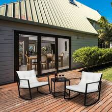 4 Piece Outdoor Conversation Set PE Wicker Black With Cushions, Patio Conversation Set, Rattan Sofa Set For Garden, Deck - A - 查看 3