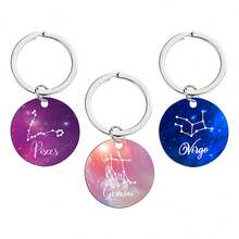 不锈钢 12 星座钥匙扣 - 带环钥匙扣，十二生肖设计，适合背包和钱包装饰，单个，情人节的理想礼物 - 女士钥匙扣（白羊座/金牛座/双子座/天秤座/摩羯座）汽车配件可爱哥特 Y2k 包配件挂绳带身份证夹汽车配件包饰