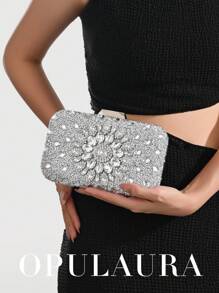 Geantă de mână mini cu strasuri strălucitoare OpulAura pentru femei, de lux, cu lanț detașabil, pentru seară, nuntă sau ocazie formală
