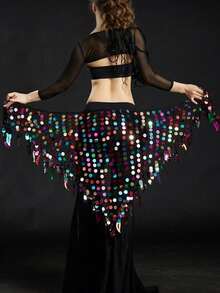 1 件女士舞蹈训练腰带闪光硬币腰带钩针编织网眼亮片阿根廷三角披肩肚皮舞臀部围巾 - 彩色 - 查看 12