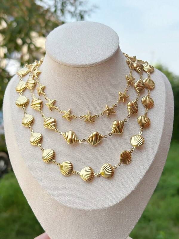 1 pièce Collier à chaînes superposées polyvalent de style bohème pour vacances océaniques, convenant pour un usage quotidien, les vacances, les fêtes et en cadeau pour les femmes