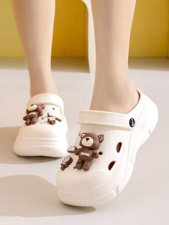 ASOFTER Women's Cartoon Bear Hollow Out Casual Slippers, Fashion Summer Outdoor/Indoor Non-Slip Beach Sandals, Christmas Gift