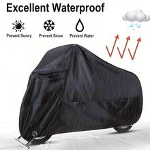 Motorcycle Cover, Waterproof, All-Weather Dust-Proof, UV-Resistant, Suitable For Indoor And Outdoor Use, 190T Abrasion-Resistant Fabric, Applicable To Motorcycles, Scooters, Off-Road Vehicles, All Seasons - Black - View 1