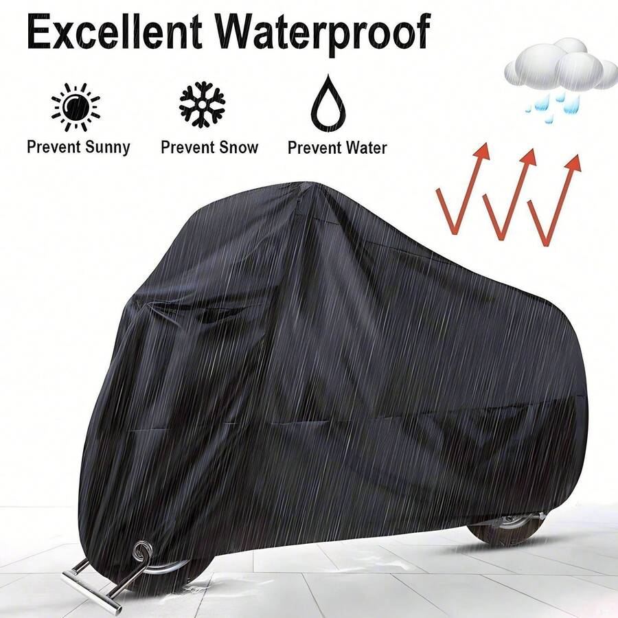 Motorcycle Cover, Waterproof, All-Weather Dust-Proof, UV-Resistant, Suitable For Indoor And Outdoor Use, 190T Abrasion-Resistant Fabric, Applicable To Motorcycles, Scooters, Off-Road Vehicles, All Seasons - Black - View 1