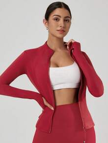 VUTRU Fitted Women Sports Jacket With Thumb Hole, Stand Collar Outerwear Spring - Redwood - View 8