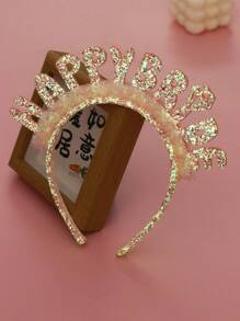 1 faixa de cabeça de plástico com glitter e letra "Aniversariante" com tule para meninas, efeito que brilha no escuro, adequada para festas de aniversário