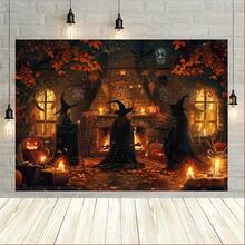 Halloween Ghost Background Fabric Made Of Polyester Material, Available In Various Styles, Witch Room, With Pumpkin Bats And Full Moon Indoor And Outdoor Multifunctional Wall Decoration Banner Background - Multicolor - View 7