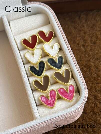 Set de 5 pares de aretes elegantes geométricos de lujo con diseño vintage, minimalistas y con forma de corazón de colores vivos, un regalo sofisticado y moderno para mujeres