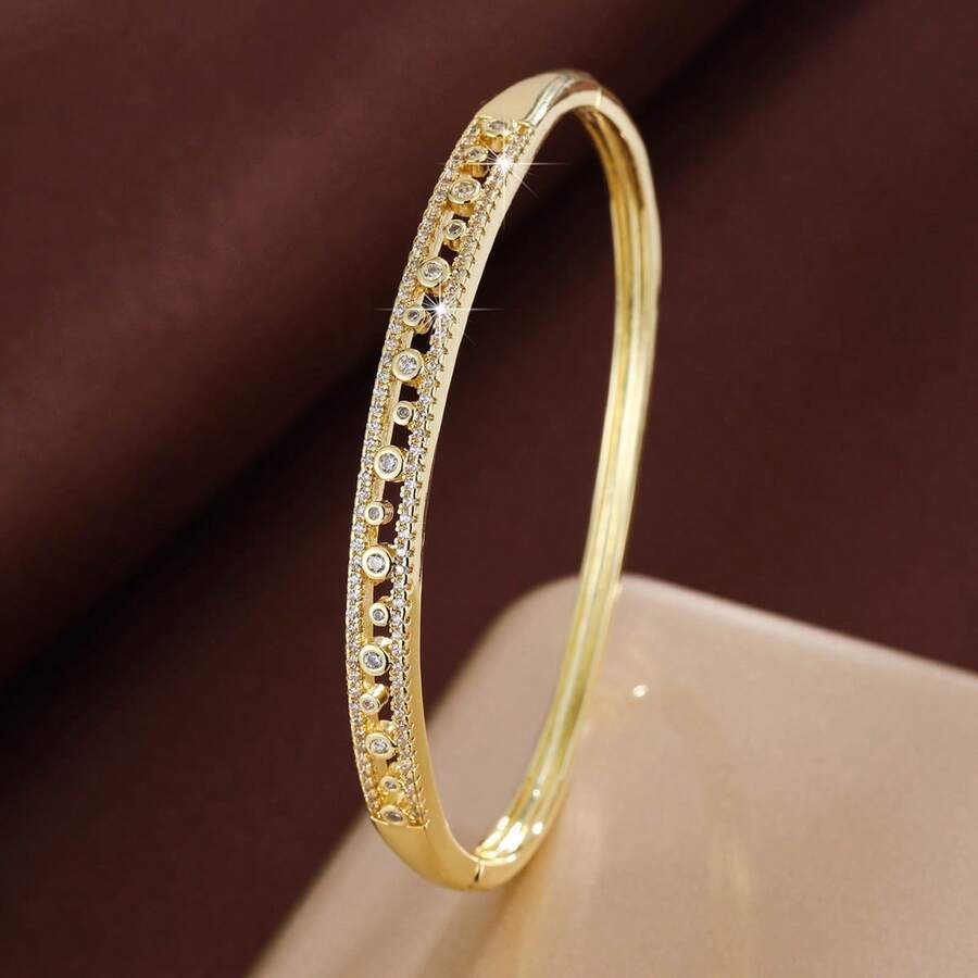1 pièce Bracelet pour femme minimaliste à design ajouré à pois avec incrustation de zirconium cubique - Multicolore - Voir 1