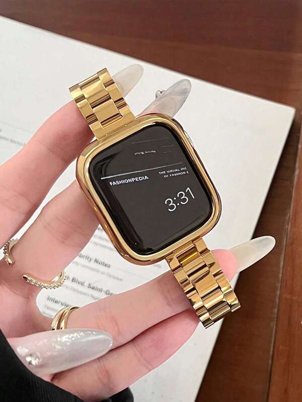 1pc Women's Gold Stainless Steel Adjustable Watch Band, Suitable For Ultra3 2 1 SE S10 S9 S8 S7 S6 S5 S4 S3 S2 S1 Series Smartwatch, Thin & Lightweight 38mm-49mm, Fashion Unisex Replacement Watch Strap (Watch And Case Not Included)