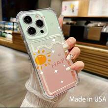 Funda para teléfono 1 funda transparente para teléfono móvil con ranura para tarjetas adecuada para 16 15 14 13 12 11 con tarjetas y fotos que se pueden insertar. Diseño elegante y simple, Tran todo incluido ahuecado anticaída engrosado transparente de cuatro esquinas - transparente - Ver 4