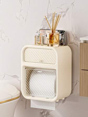 1pc Wall-Mounted Tissue Box, Toilet Roll Paper Dispenser, Bathroom Paper Towel Holder