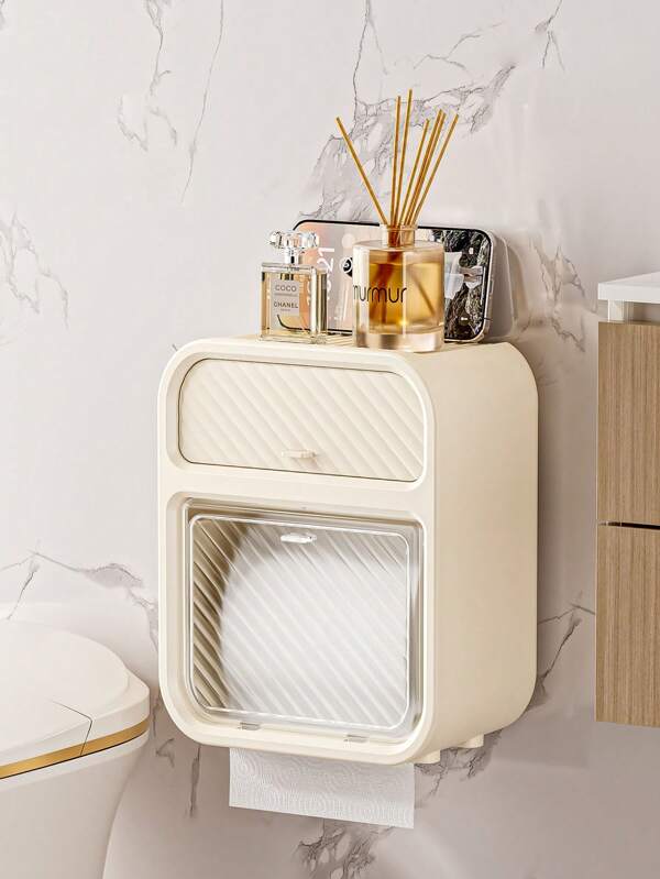 1pc Wall-Mounted Tissue Box, Toilet Roll Paper Dispenser, Bathroom Paper Towel Holder