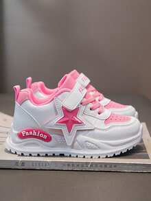 1 双男女儿童休闲平底鞋，儿童软底可爱星星设计透气运动跑步鞋，适合所有季节的多功能时尚鞋 - 粉色 - 查看 3