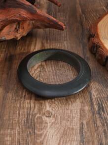 1pc New Chinese Style Retro Wood Artistic Peace Bangle, High-End Simple Niche Solid Wood Plain Bracelet Accessory