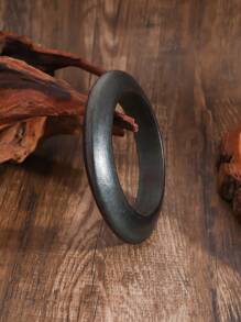 1pc New Chinese Style Retro Wood Artistic Peace Bangle, High-End Simple Niche Solid Wood Plain Bracelet Accessory