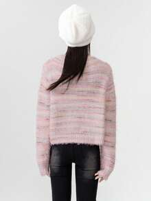 条纹蓬松新款通勤女式休闲开衫 - 粉色 - 查看 8