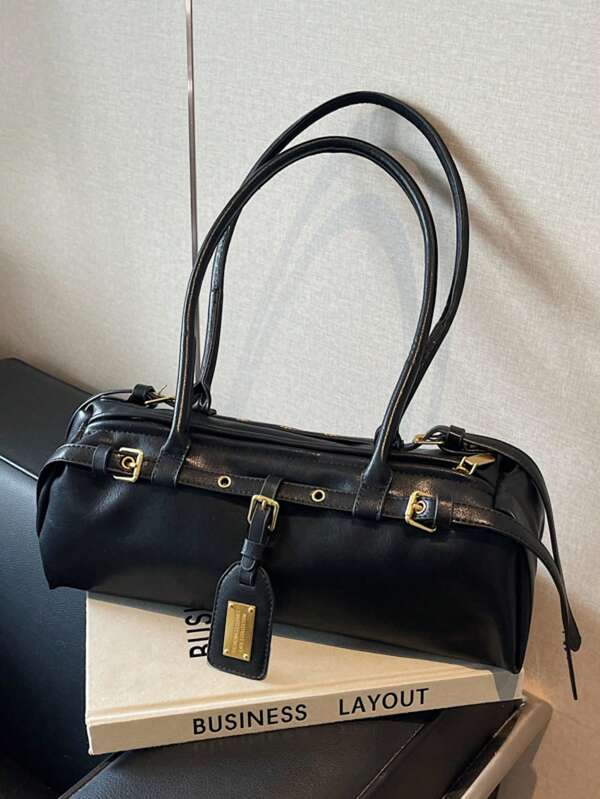 1pc New Fashion PU Commuter Bag, Stylish Solid Color Retro Vintage Chic Shoulder Underarm Bag For Women, Autumn/Winter