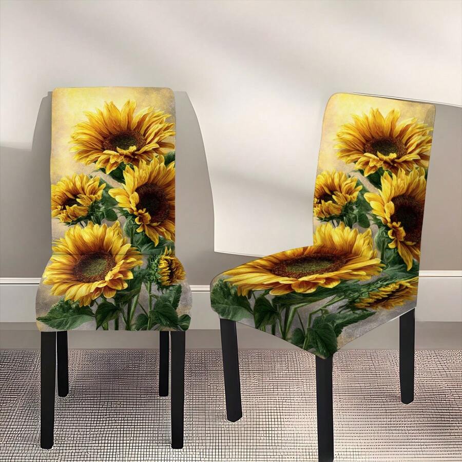 1pc/2pcs/4pcs/6pcs Creative Multi-Color Sunflower Print Home Decorative Chair Cover, Full Coverage High Stretch Slipcover, Dirt-Resistant And Anti-Fouling Chair Protector For Home, Seasonal Decor