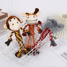 1 pieza Muñeco de peluche con cuerda para mascotas, muñeco de perro con forma de animal de dibujos animados resistente a mordeduras, artículo de alivio del aburrimiento para autoactividad, solo para uso de mascotas