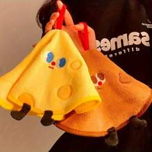 1 pieza Toalla de mano de felpa coral con forma de galleta en forma de queso y globo terráqueo, toalla pequeña redonda absorbente con colgador, toalla de mano bordada con diseño de animal lindo para baño y cocina, toalla pequeña redonda absorbente y de secado rápido para uso doméstico