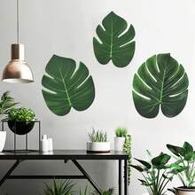 3 件套木叶墙饰，简约波西米亚风叶子设计，适用于家庭客厅/浴室/阳台/花园/办公室/走廊装饰 - 綠色 - 查看 1