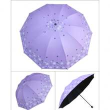 1pc Random Retro Floral 10 Ribs Reinforced Large Umbrella, Black Coating Rain/Sun Protection Parasol Summer Cooling,Beach,Travel